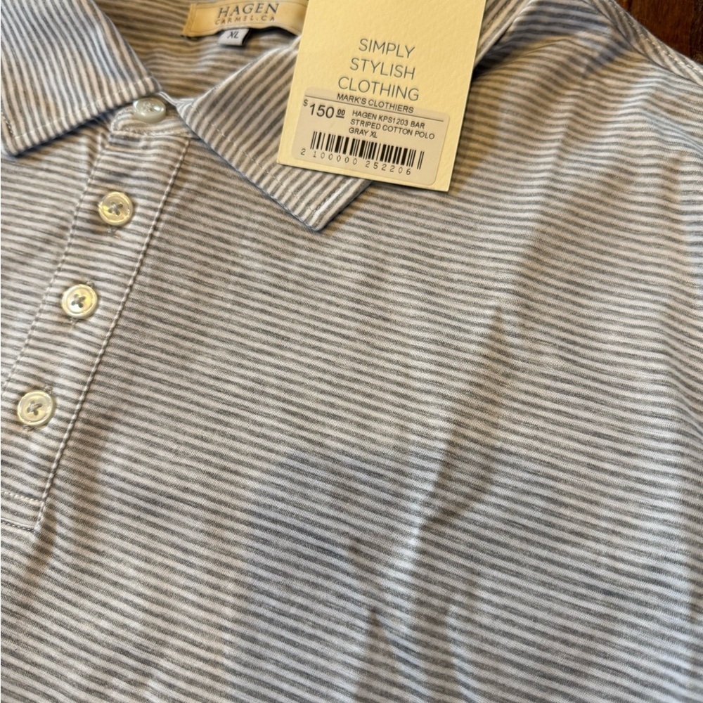 NWT Hagen Carmel Polo Collared Shirt Men XL Gray Striped Short Sleeve - Picture 5 of 8